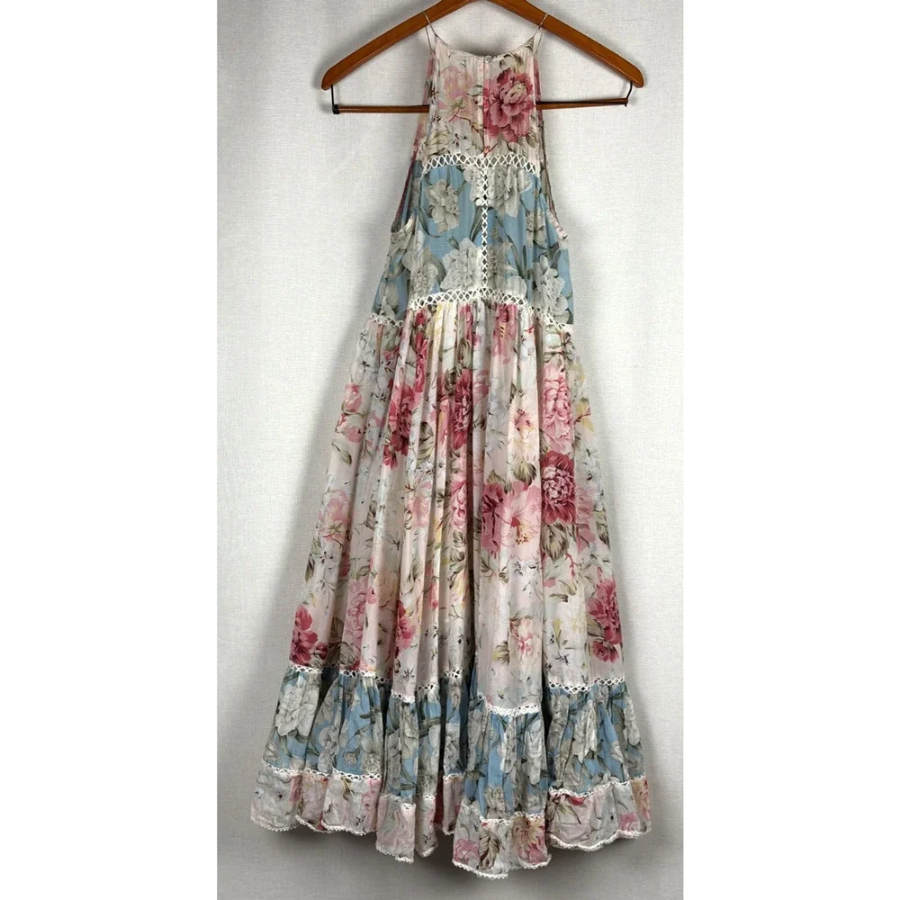 Zimmermann/Anthropologie Meadowsweet Maxi Dress Pastel Floral W s Sz 2 Silk/Ctn - Picture 3 of 13